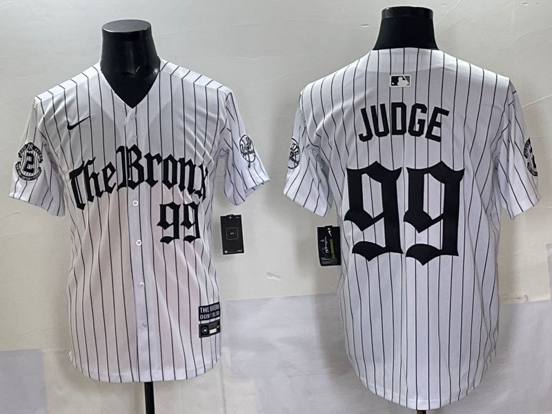 Men 2025 New York Yankees #99 Judge White Stripe Five generations Joint Name Nike MLB Jersey style 05->new york yankees->MLB Jersey